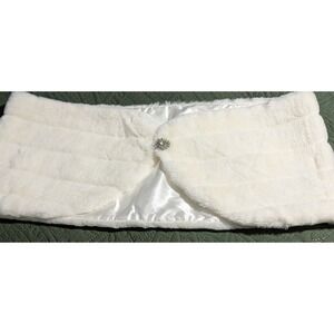 White Faux Fur Shawl Bolero Wrap with Rhinestone Clasp